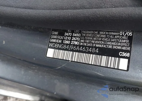 2006 Mercedes-Benz S 500 4Matic z USA, uszkodzony, nr VIN WDBNG84J96A463484